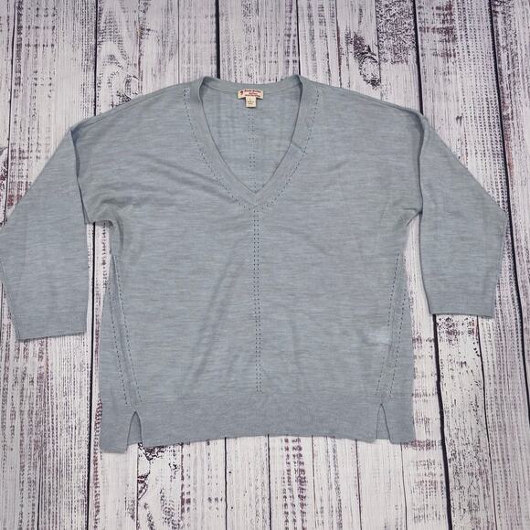 Brooks Brothers Red Fleece Merino V-Neck Sweater L Baby Blue - Picture 1 of 6